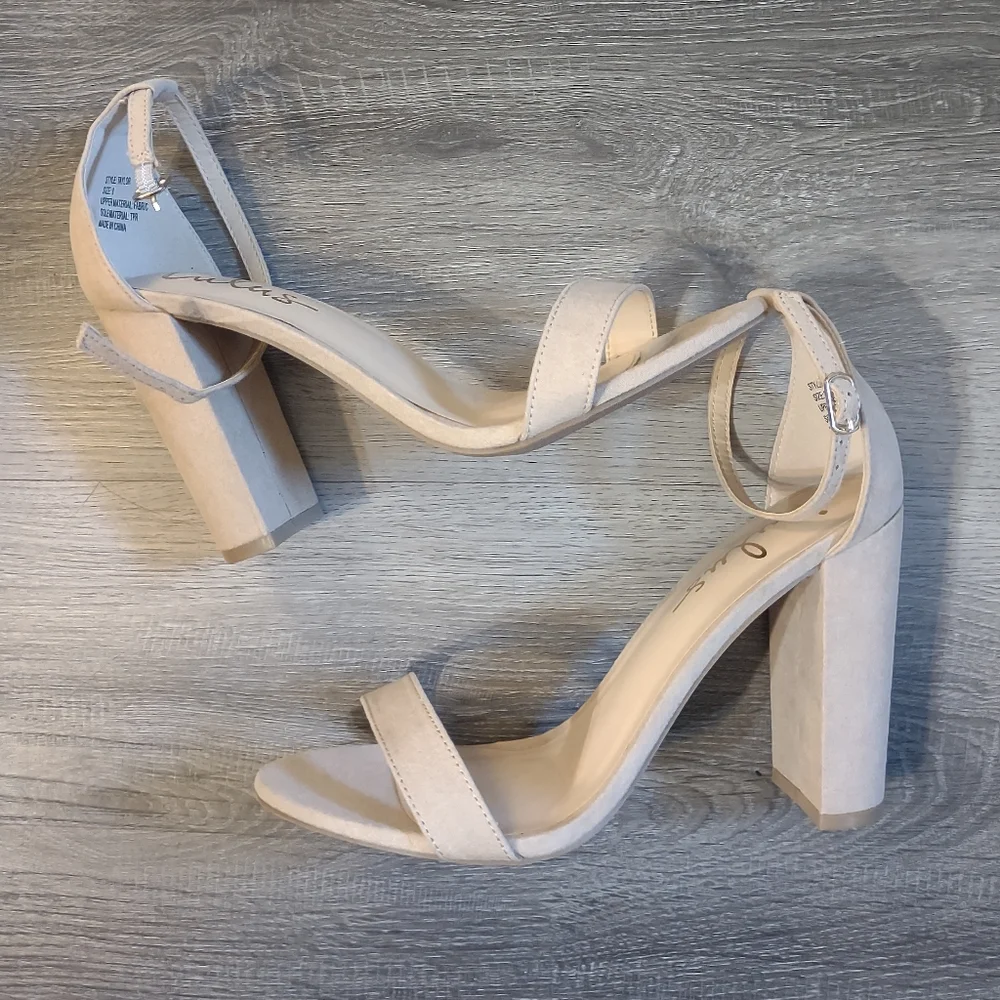 Lulu's Taylor Beige Fabric Nude Heels